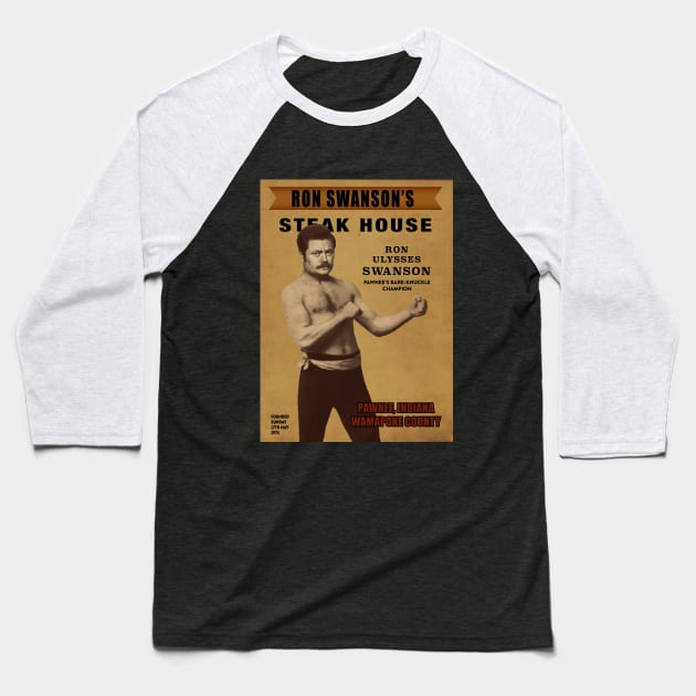 ron swanson's steak house Baseball T-Shirt by Naive Rider